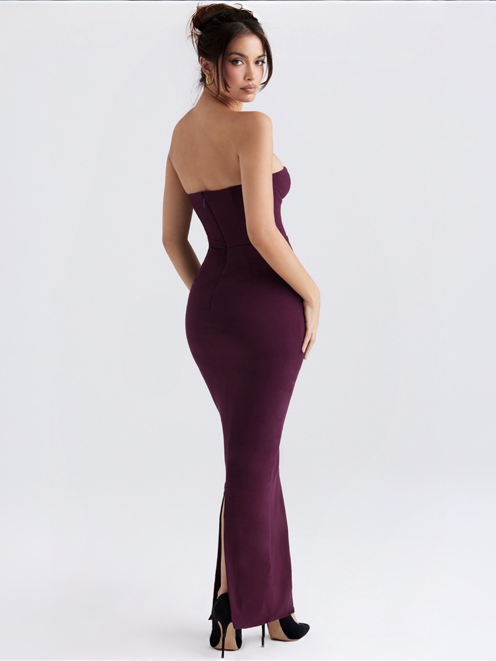 House of CB Strapless Plum Bodycon Maxi Dress Sz S Plus Cup MSRP $285 NEW - Picture 2 of 10